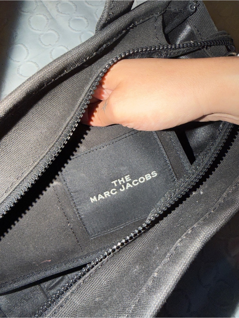 Marc Jacobs Black Canvas 'The Tote Bag' with White Logo - Picture 4 of 5